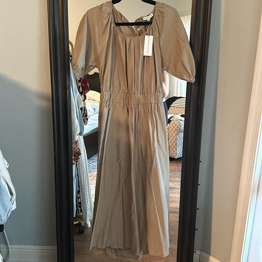 Tan open back detail moon river maxi dress